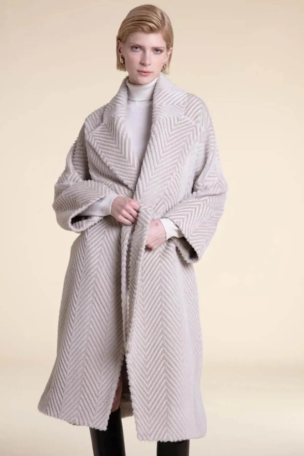 Beige long winter coat