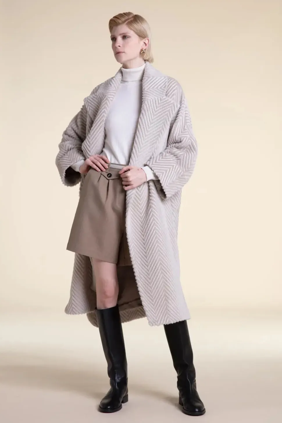 Beige long winter coat