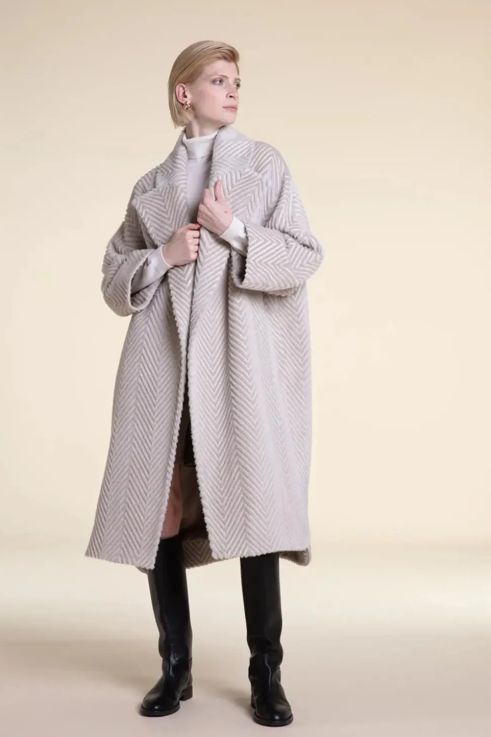 Beige long winter coat