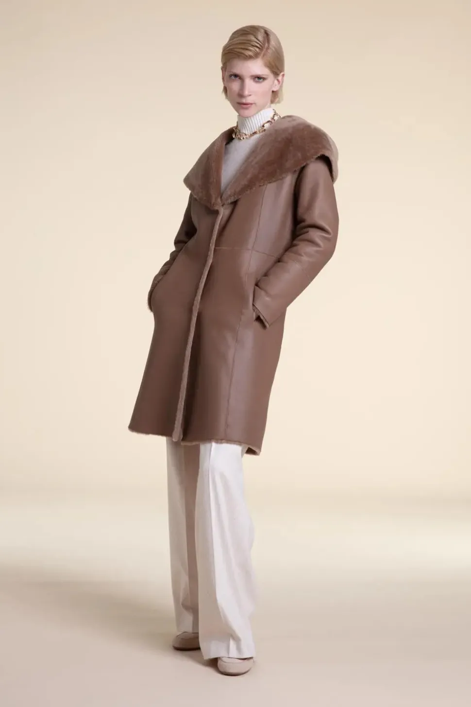 Beige shearling coat womens