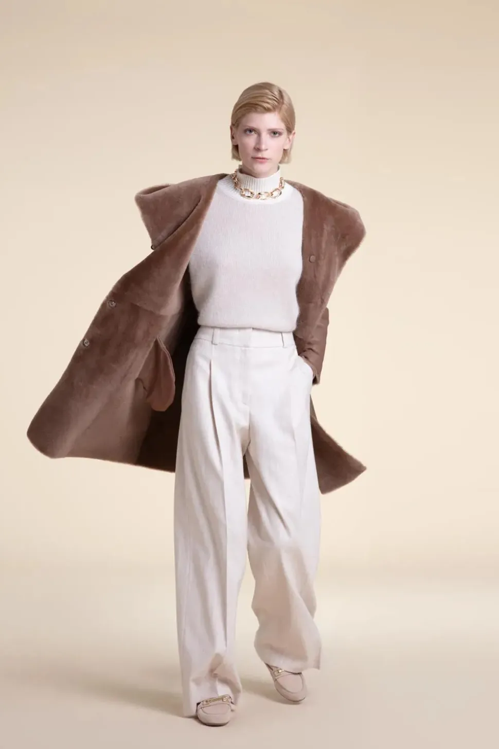 Beige shearling coat womens