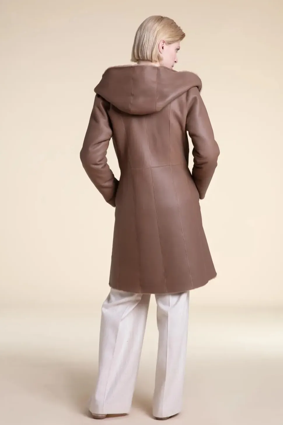 Beige shearling coat womens