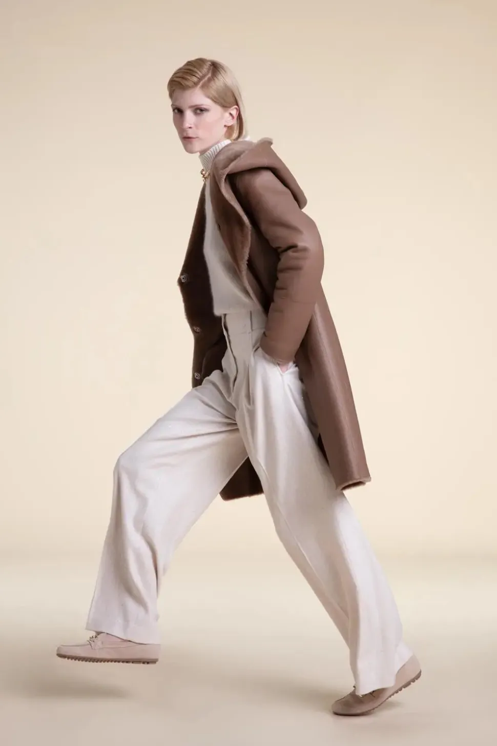 Beige shearling coat womens