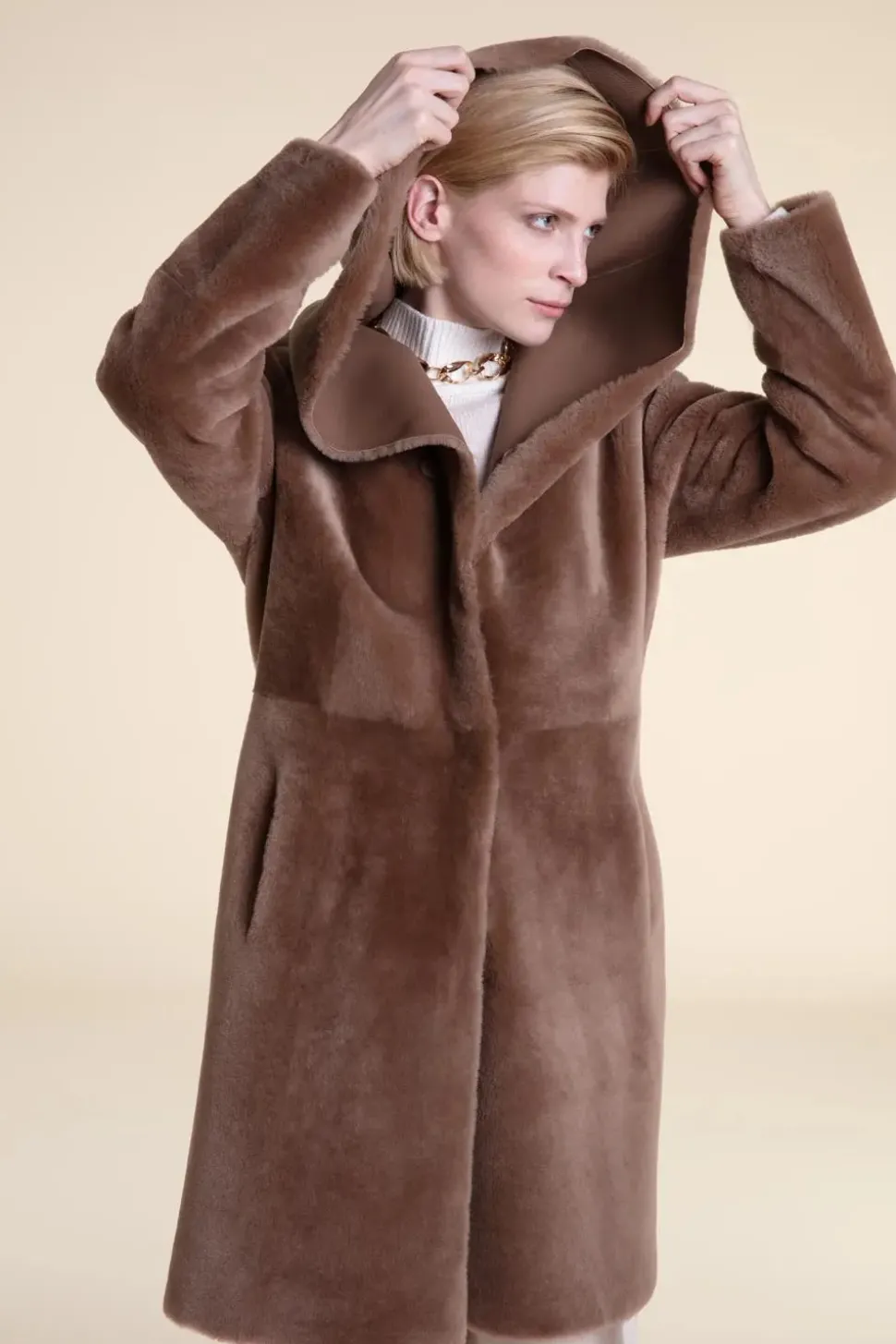 Beige shearling coat womens