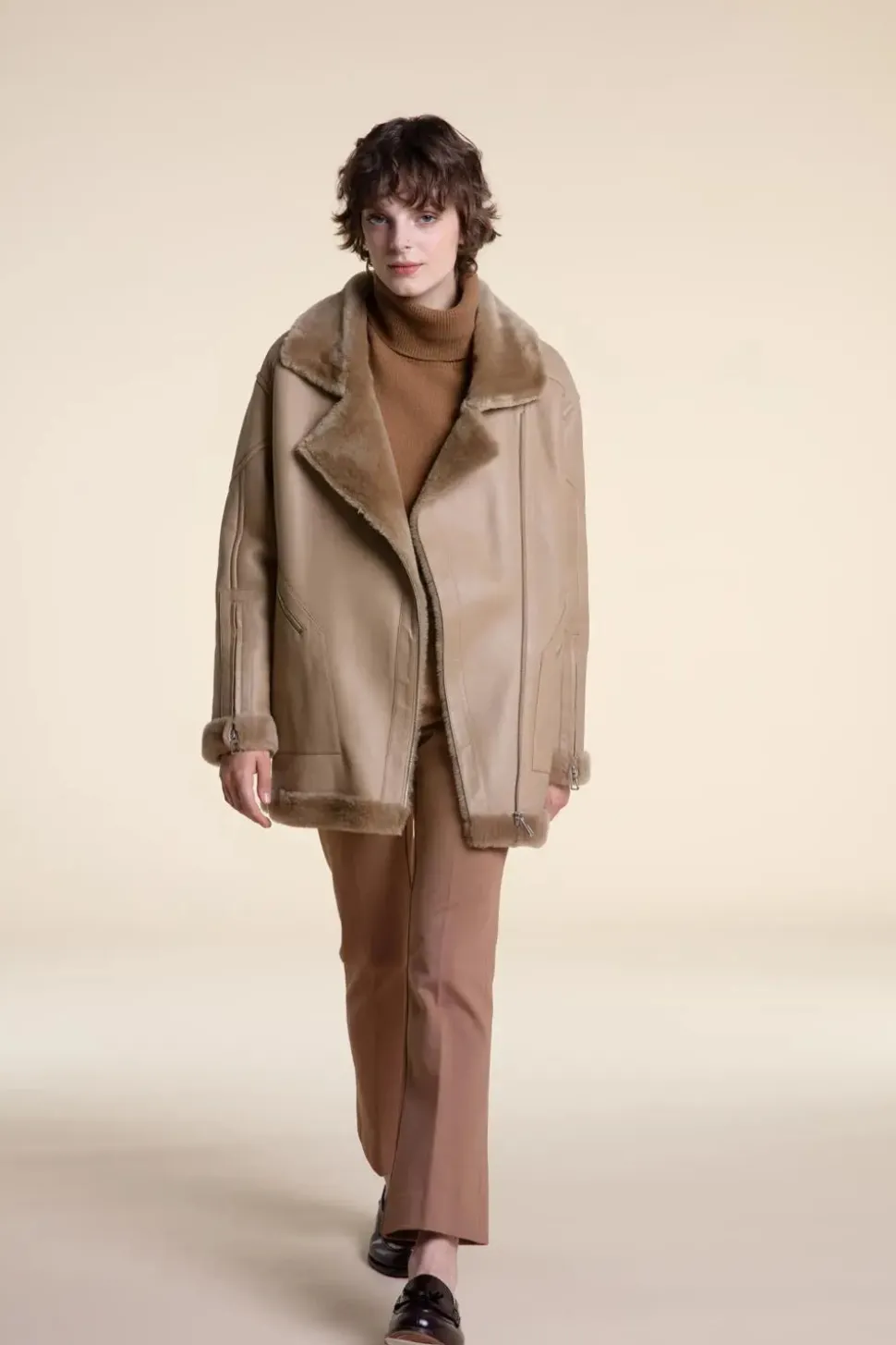 Beige shearling jacket