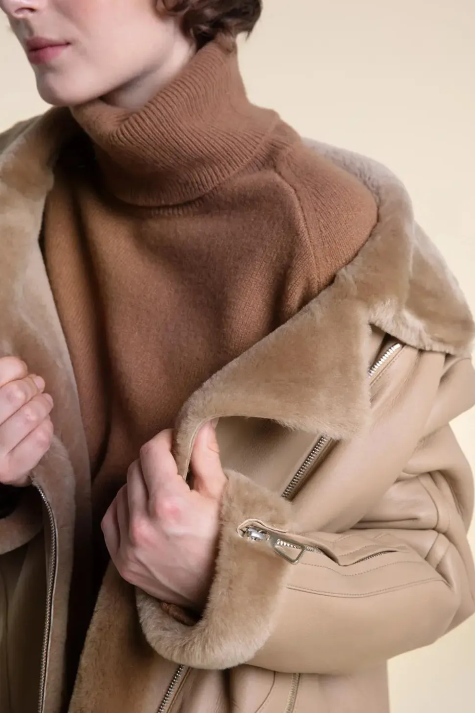 Beige shearling jacket
