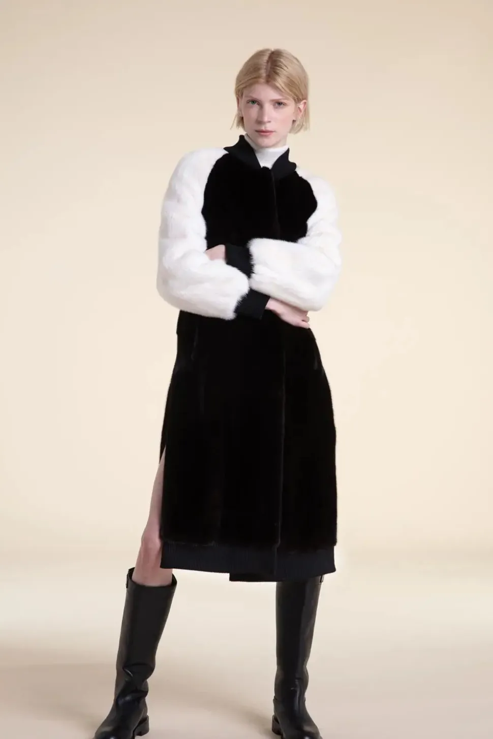 Black and white mink coat