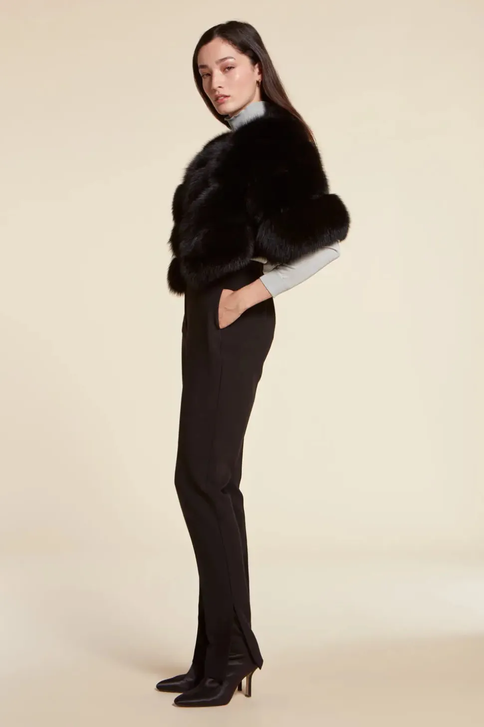 Black fox fur jacket