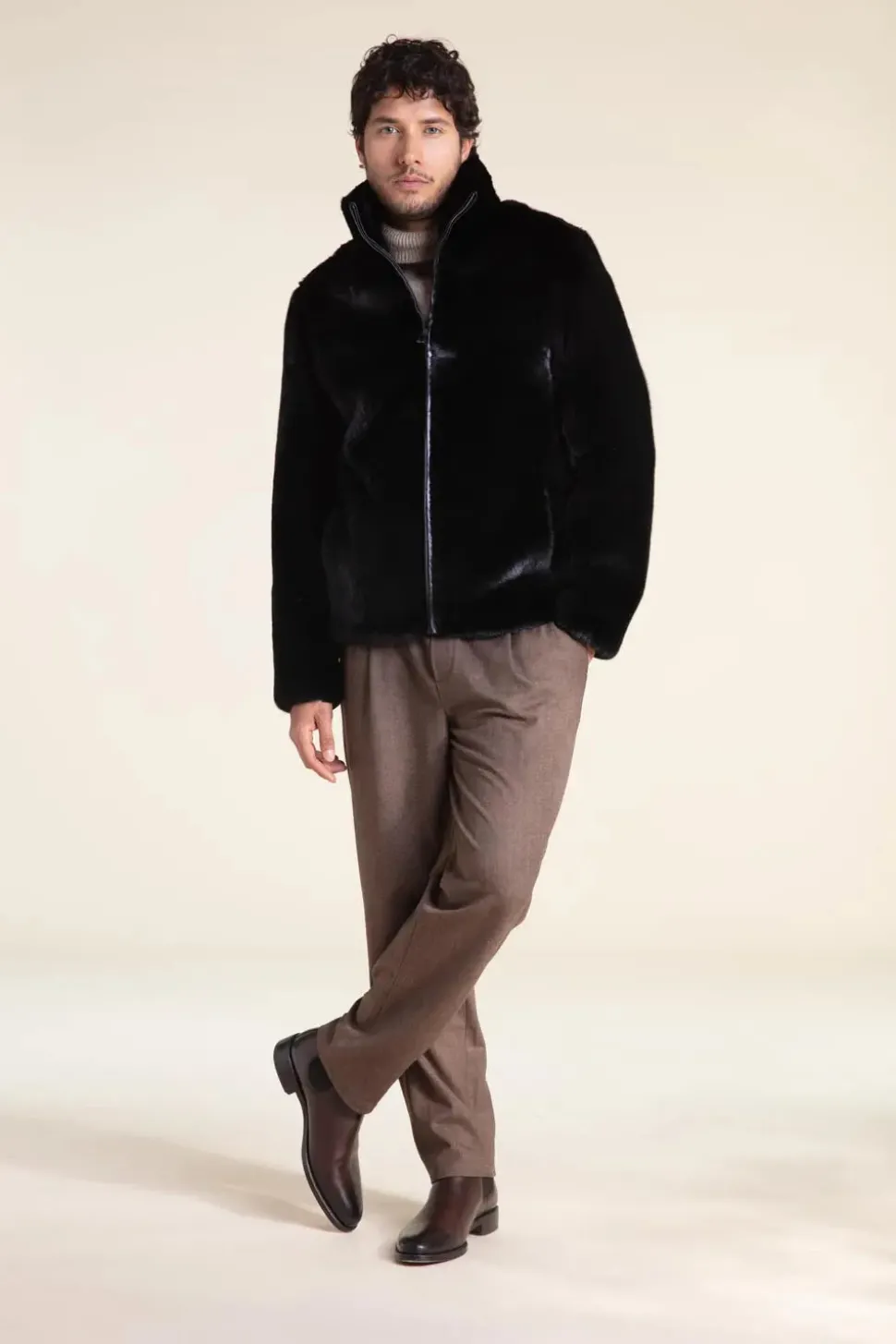 Black fur men jacket