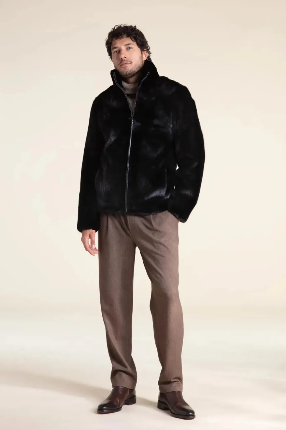 Black fur men jacket