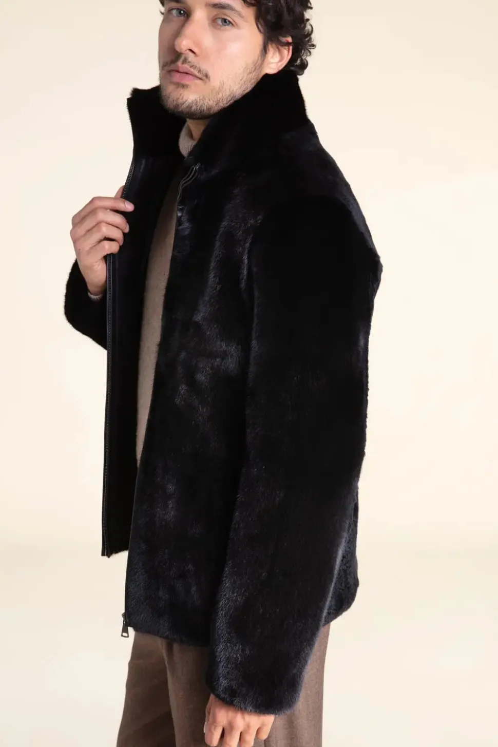 Black fur men jacket