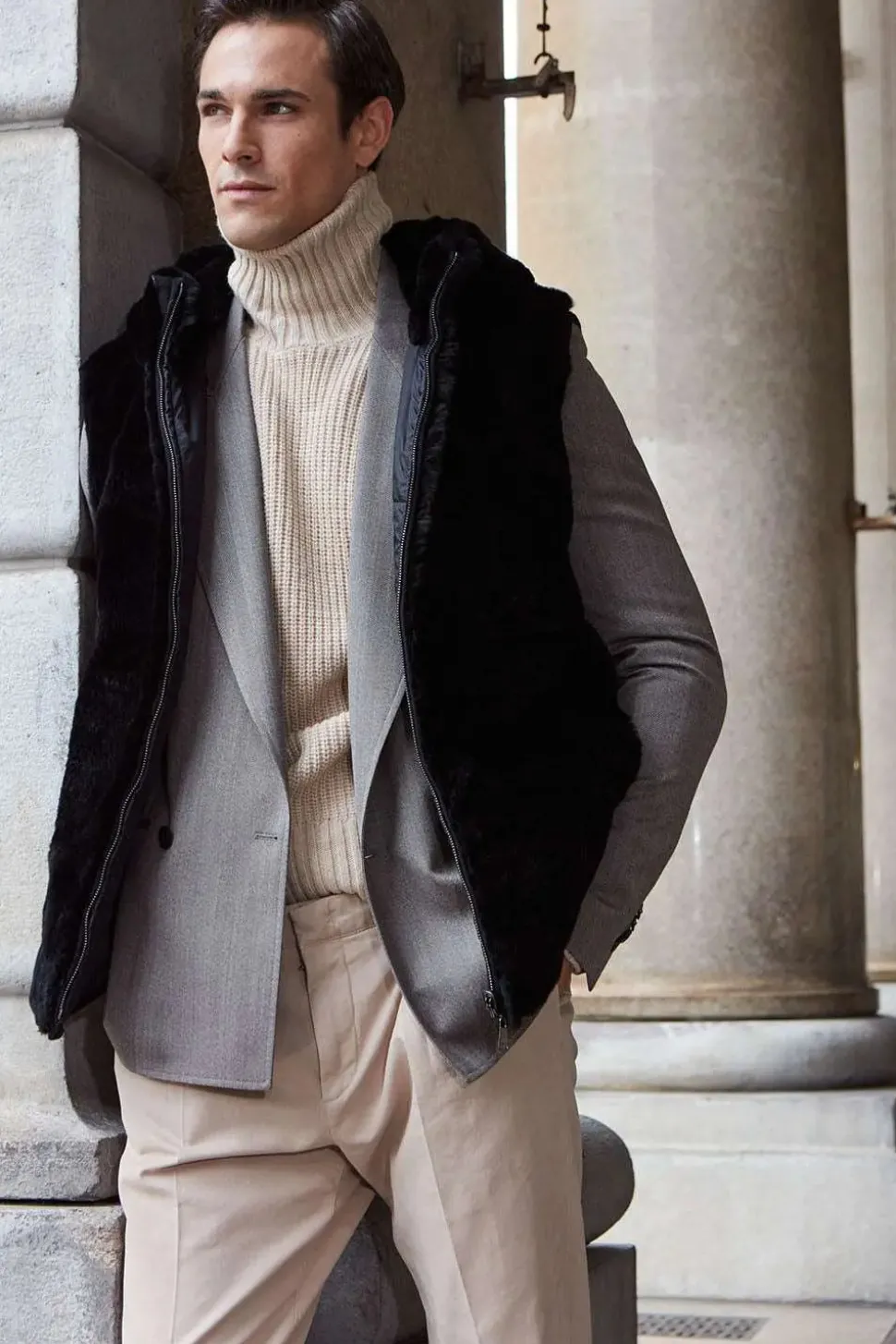 Black fur vest men