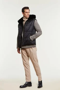 Black fur vest men