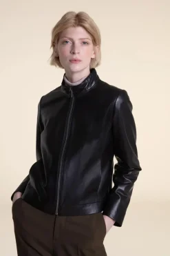 Black leather biker jacket women