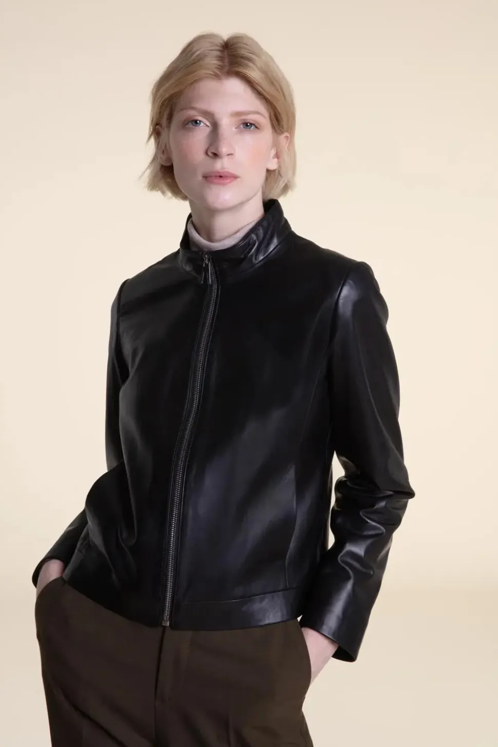 Black leather biker jacket women