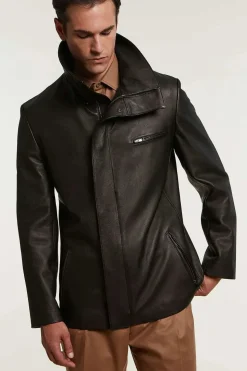 Black long leather jacket mens