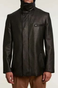 Black long leather jacket mens