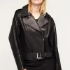 Black nappa leather jacket women