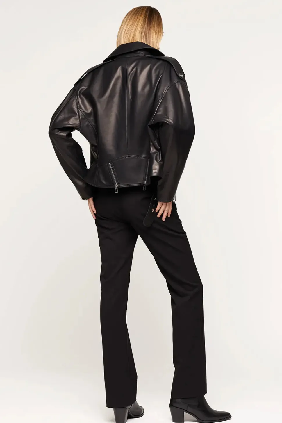 Black nappa leather jacket women