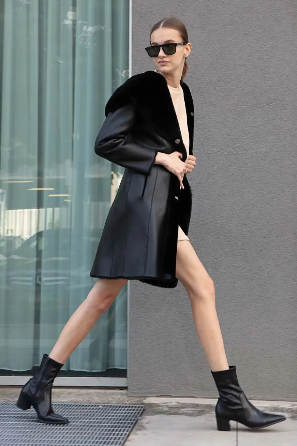 Black shearling coat womens