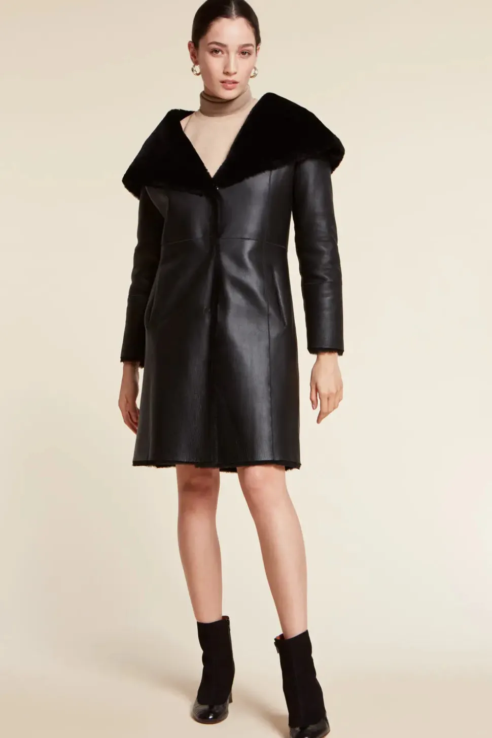 Black shearling coat womens