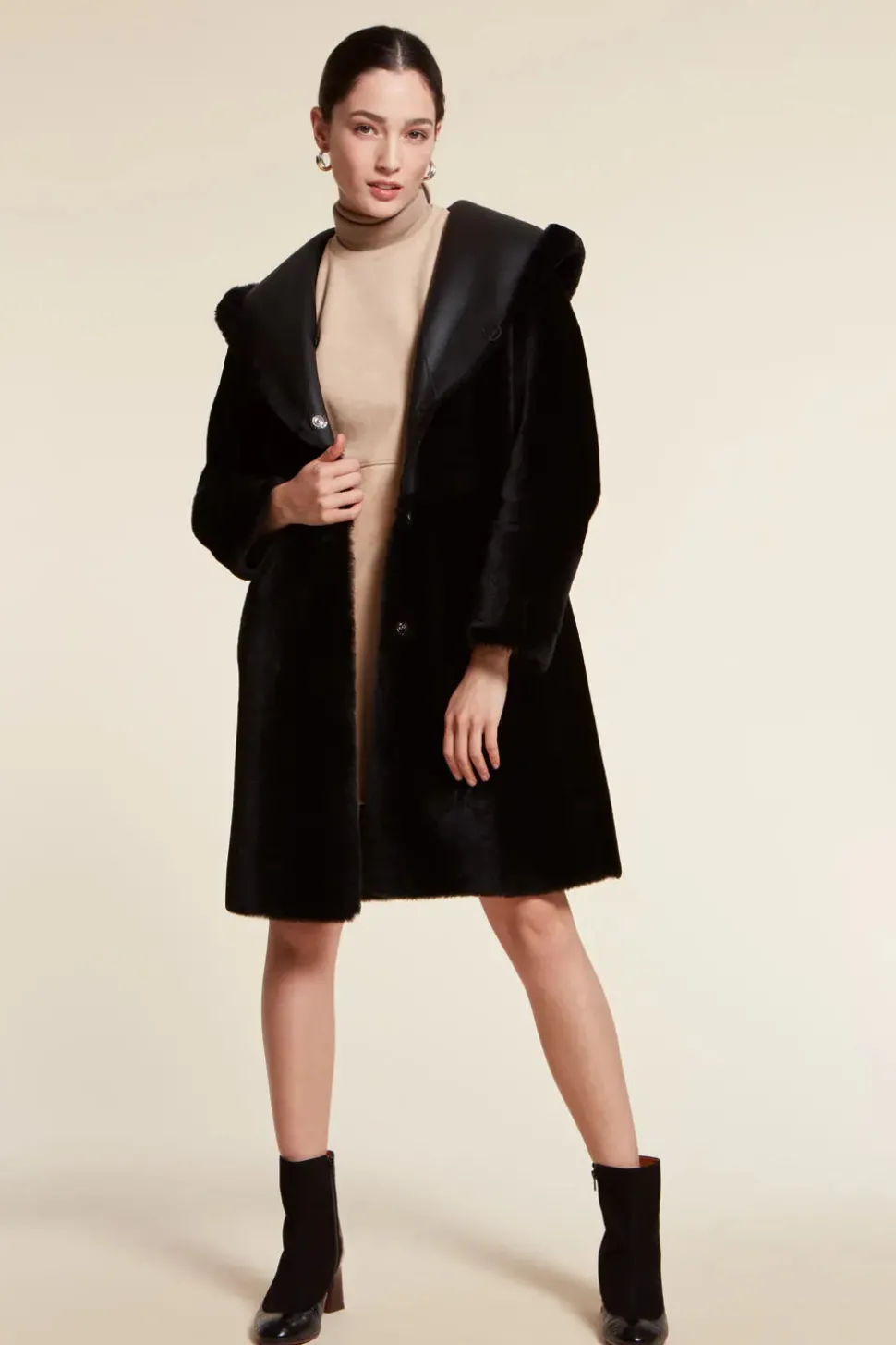 Black shearling coat womens