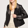 Black womens leather biker jacket