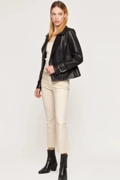 Black womens leather biker jacket