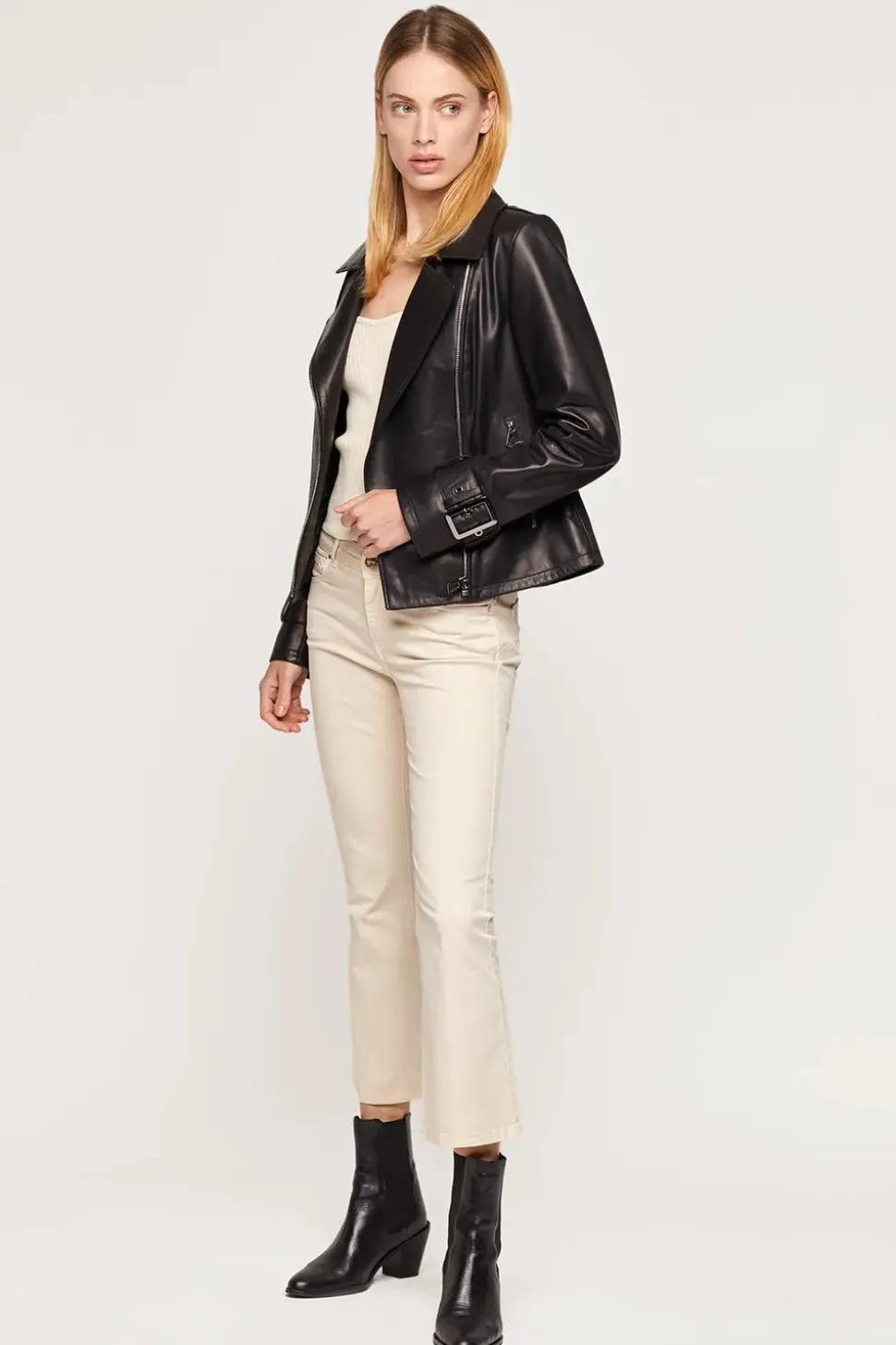 Black womens leather biker jacket