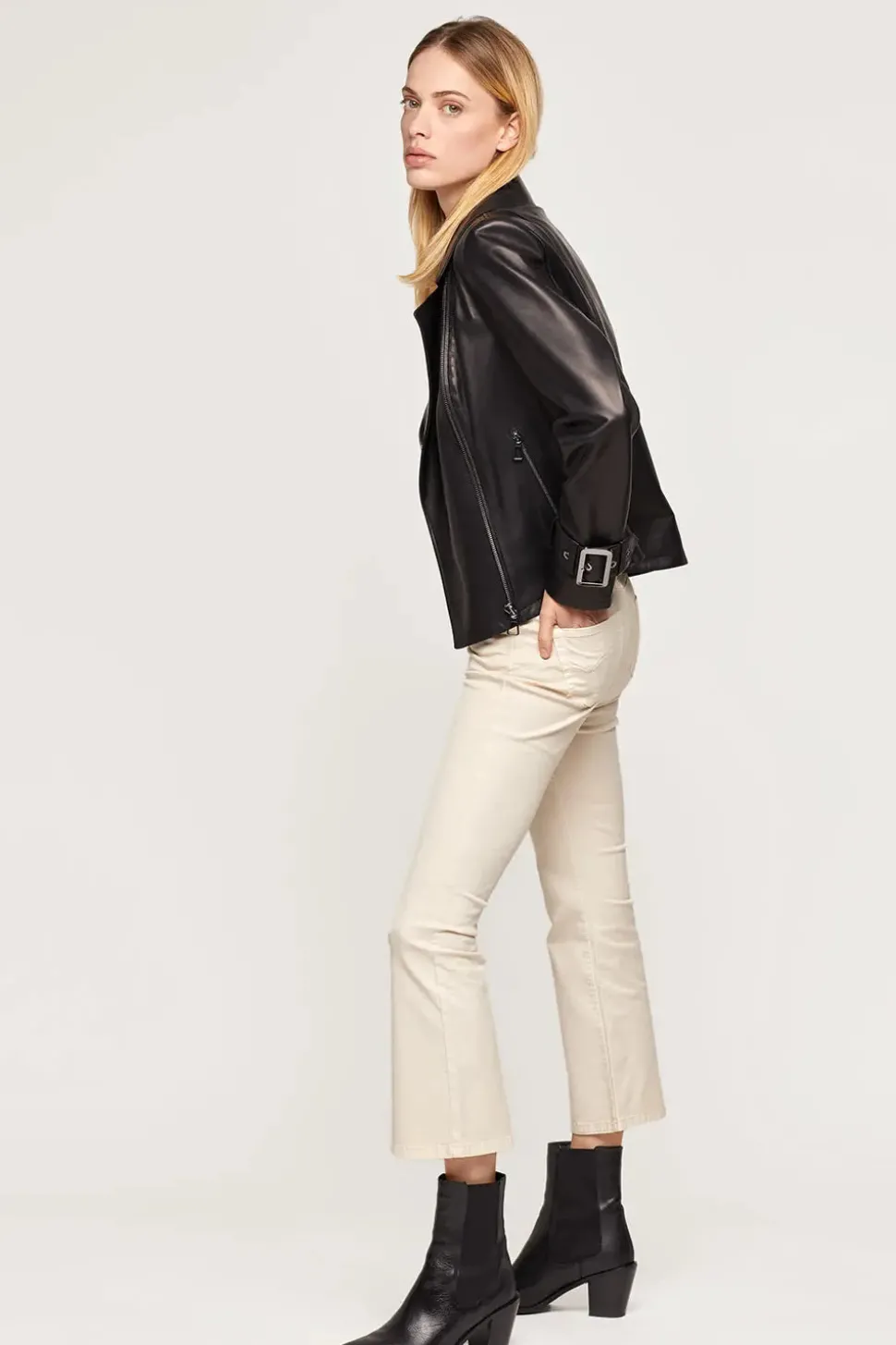 Black womens leather biker jacket