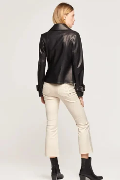 Black womens leather biker jacket
