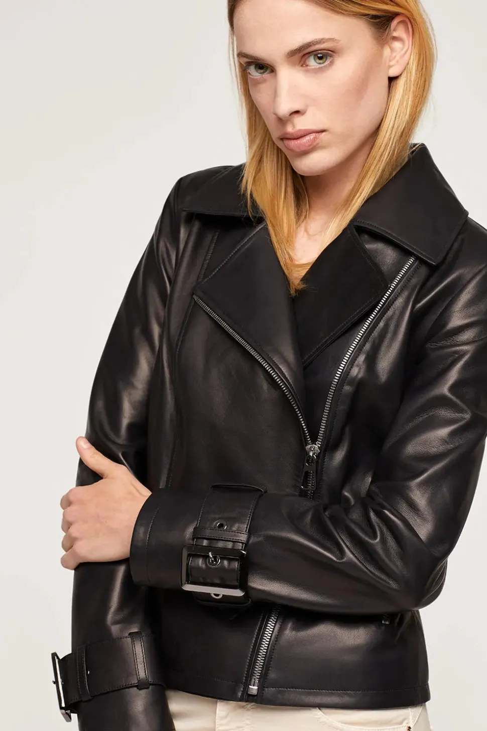 Black womens leather biker jacket