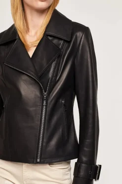 Black womens leather biker jacket