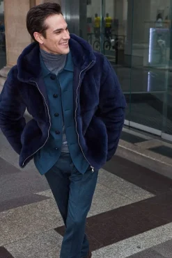 Blue fur jacket mens