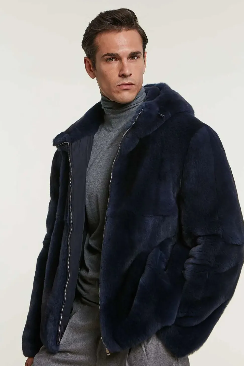Blue fur jacket mens