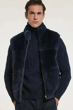 Blue fur vest men