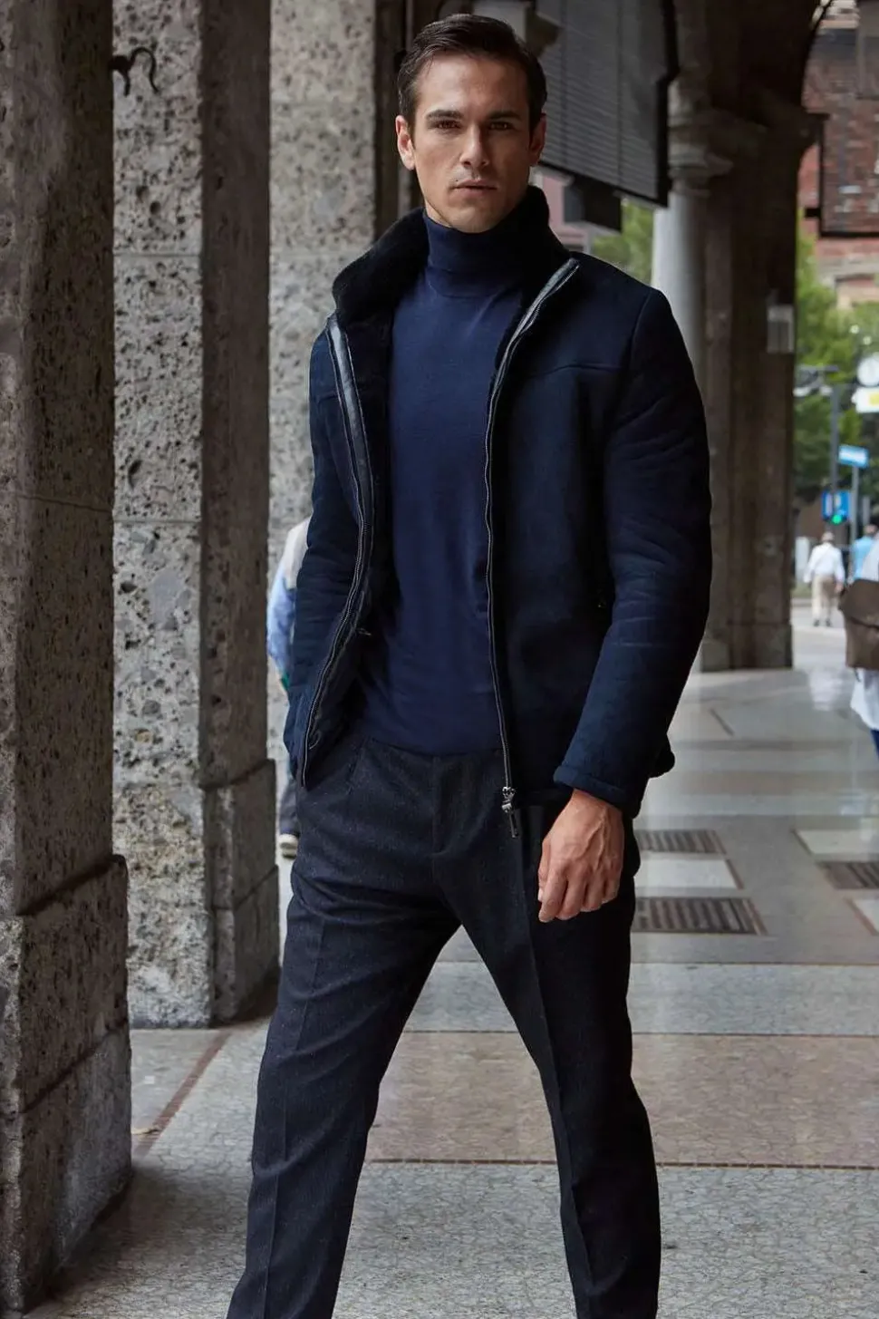 Blue shearling jacket mens