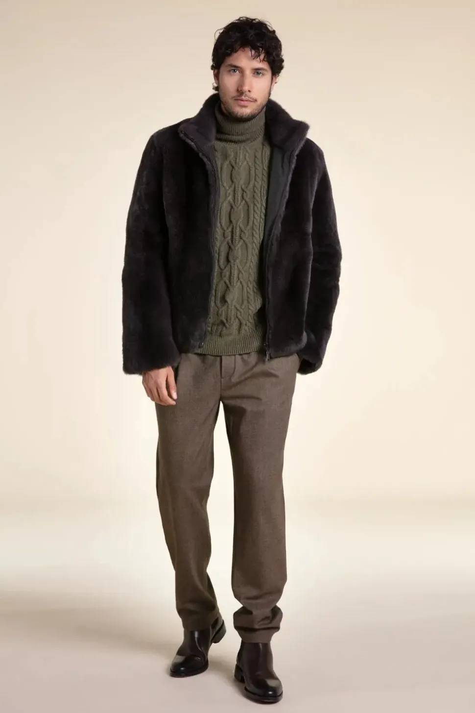 Brown fur jacket men