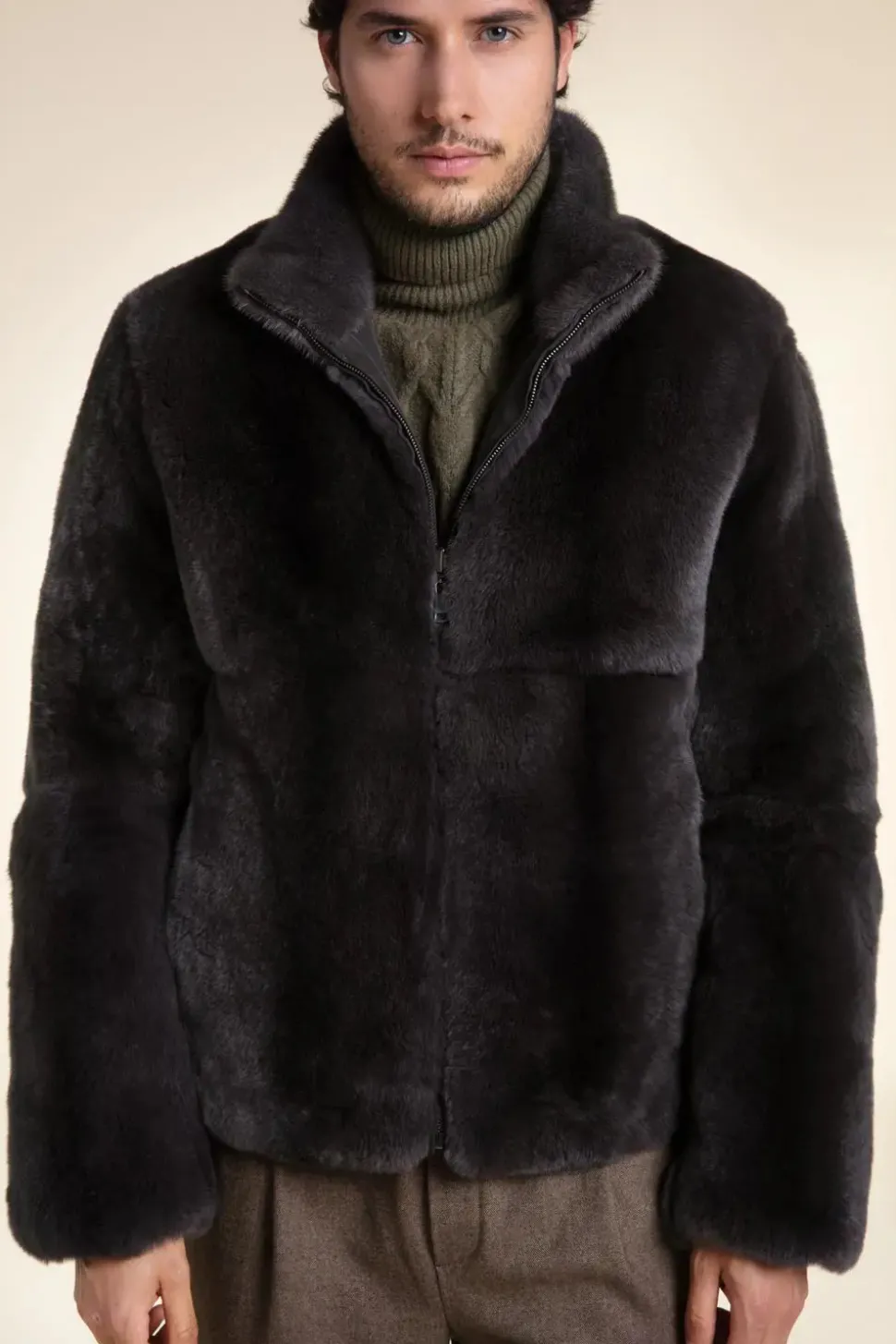 Brown fur jacket men