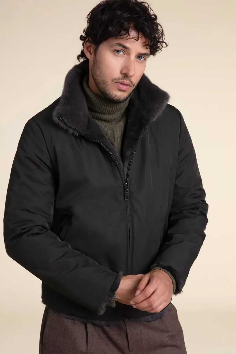 Brown fur jacket men