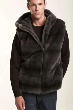 Brown fur vest with hood