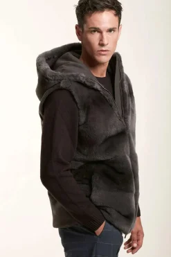 Brown fur vest with hood