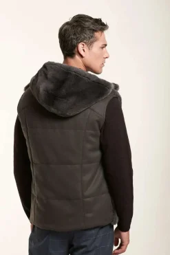 Brown fur vest with hood