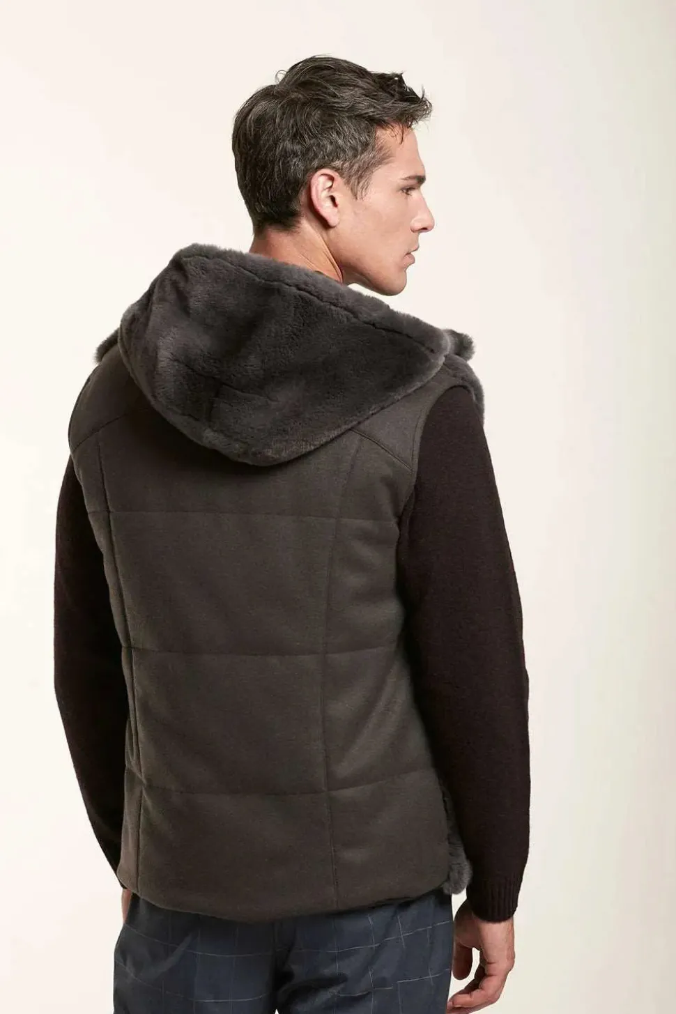 Brown fur vest with hood