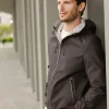 Brown leather jacket with hood