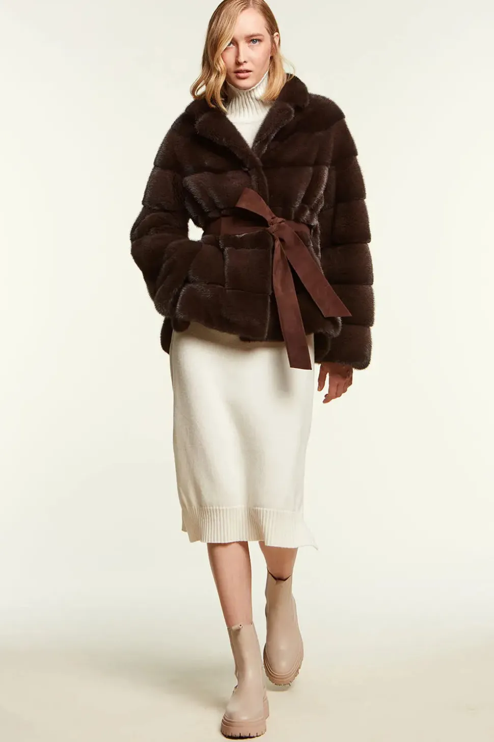 Brown mink jacket with belt