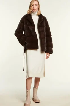 Brown mink jacket with belt