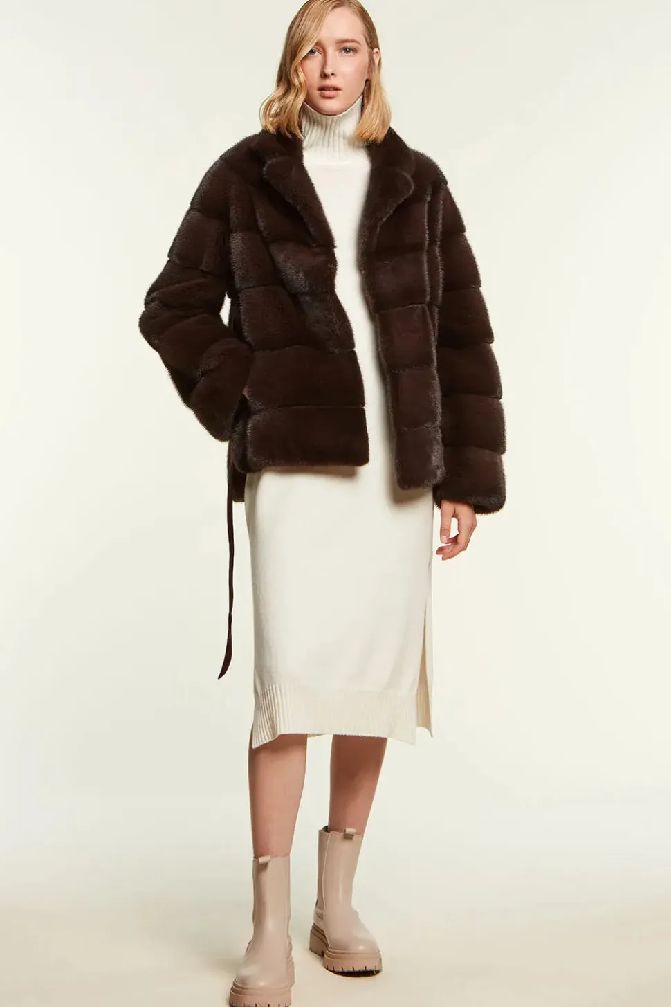 Brown mink jacket with belt