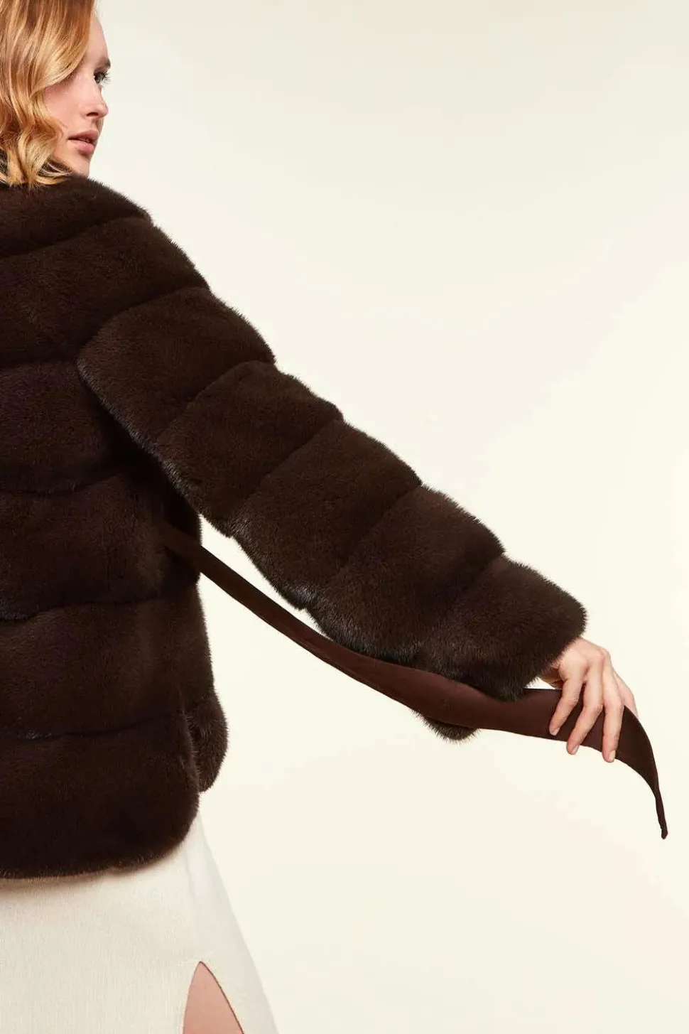 Brown mink jacket with belt
