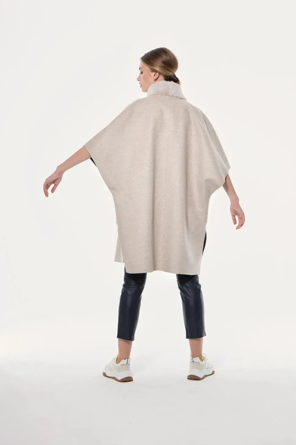 Cape with mink collar and pockets